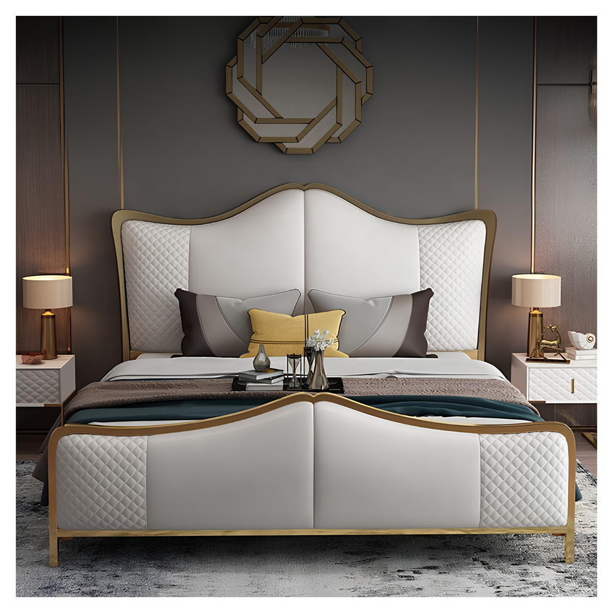 Arco Diamond Quilted Gold Curve Bed
